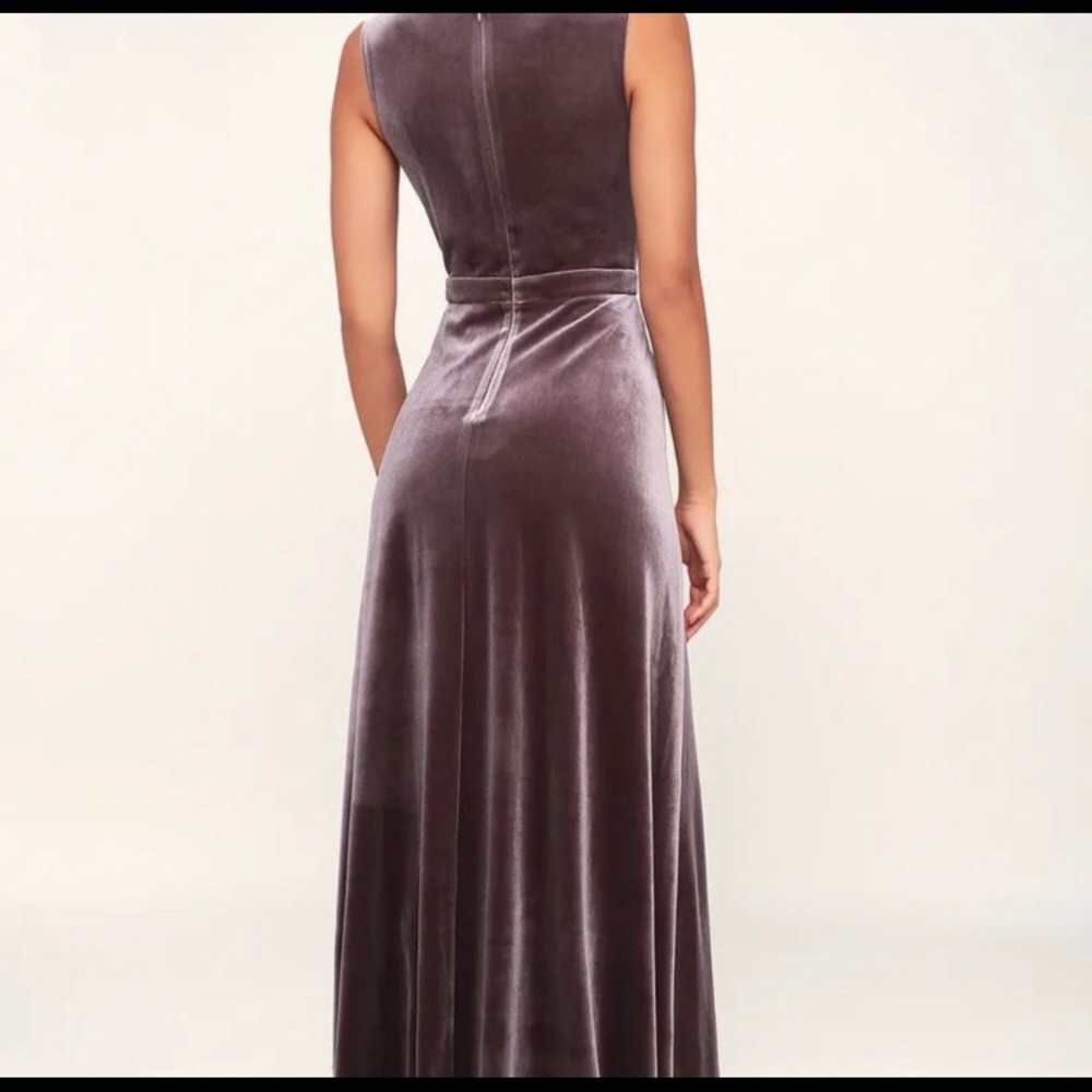 Lulu's Mauve Velvet V-Neck Wedding Dress - Picture 2 of 3